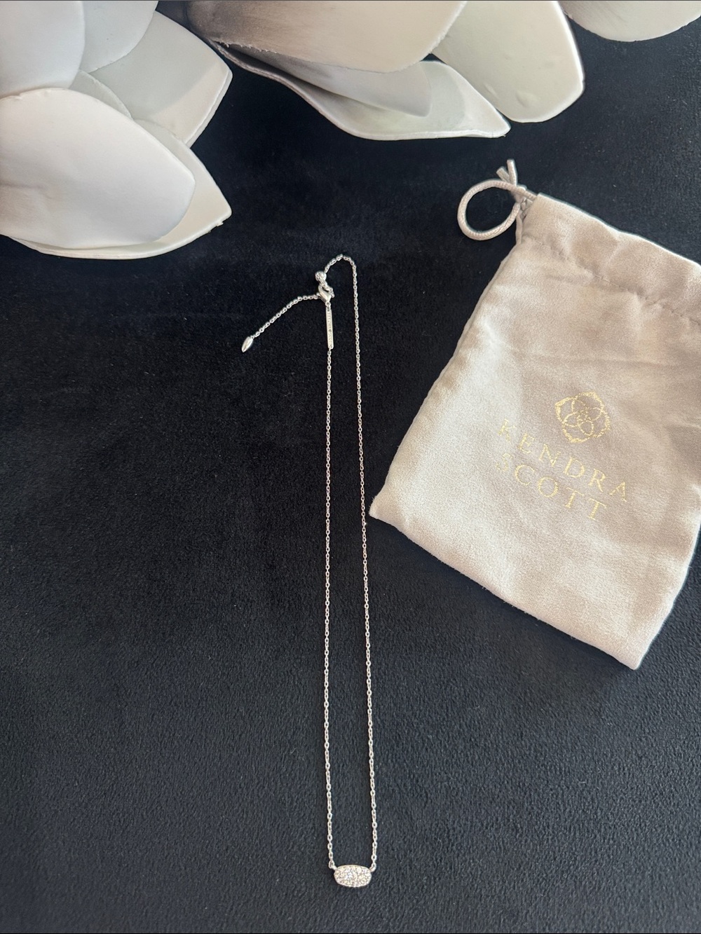 Kendra Scott Silver Pavé Oval Slider Necklace